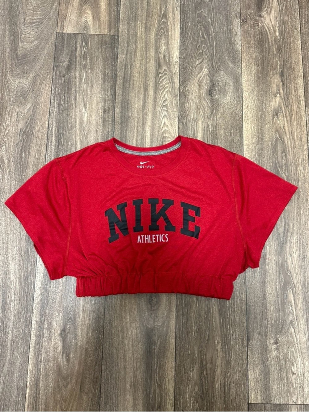 Nike Red Cropped Athletics Tee with Black Logo